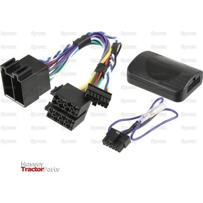 A set of tractor wiring harnesses and connectors, including black components and multi-colored wires, labeled Valtra Plug & Play Wiring Loom (CF0007VTC11) - S.150452 by Sparex, compatible with Valtra Tractor models for enhanced performance.