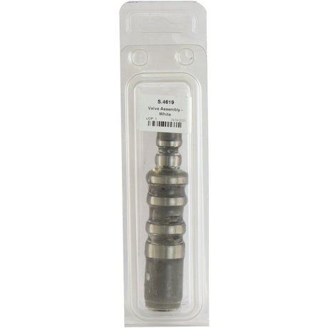 A Valve Control Assembly - White (Sparex Part No. S.4619) packaged in a transparent plastic container with a white label displaying product information, suitable for Ford / New Holland applications from the Sparex brand.