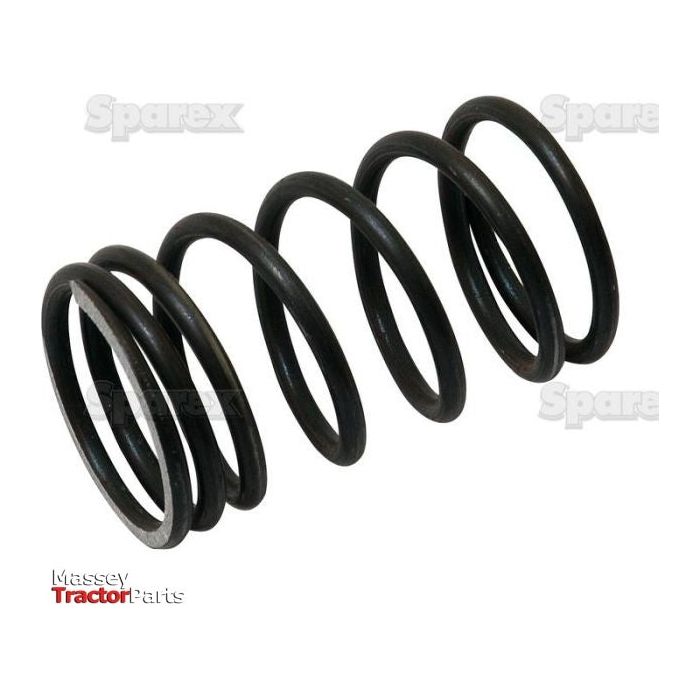 A coiled black valve spring, modeled as Sparex Part No. S.40504, is displayed against a white background featuring the "Sparex" and "Massey Tractor Parts" logos, making it a suitable component for Massey Ferguson diesel engines.
