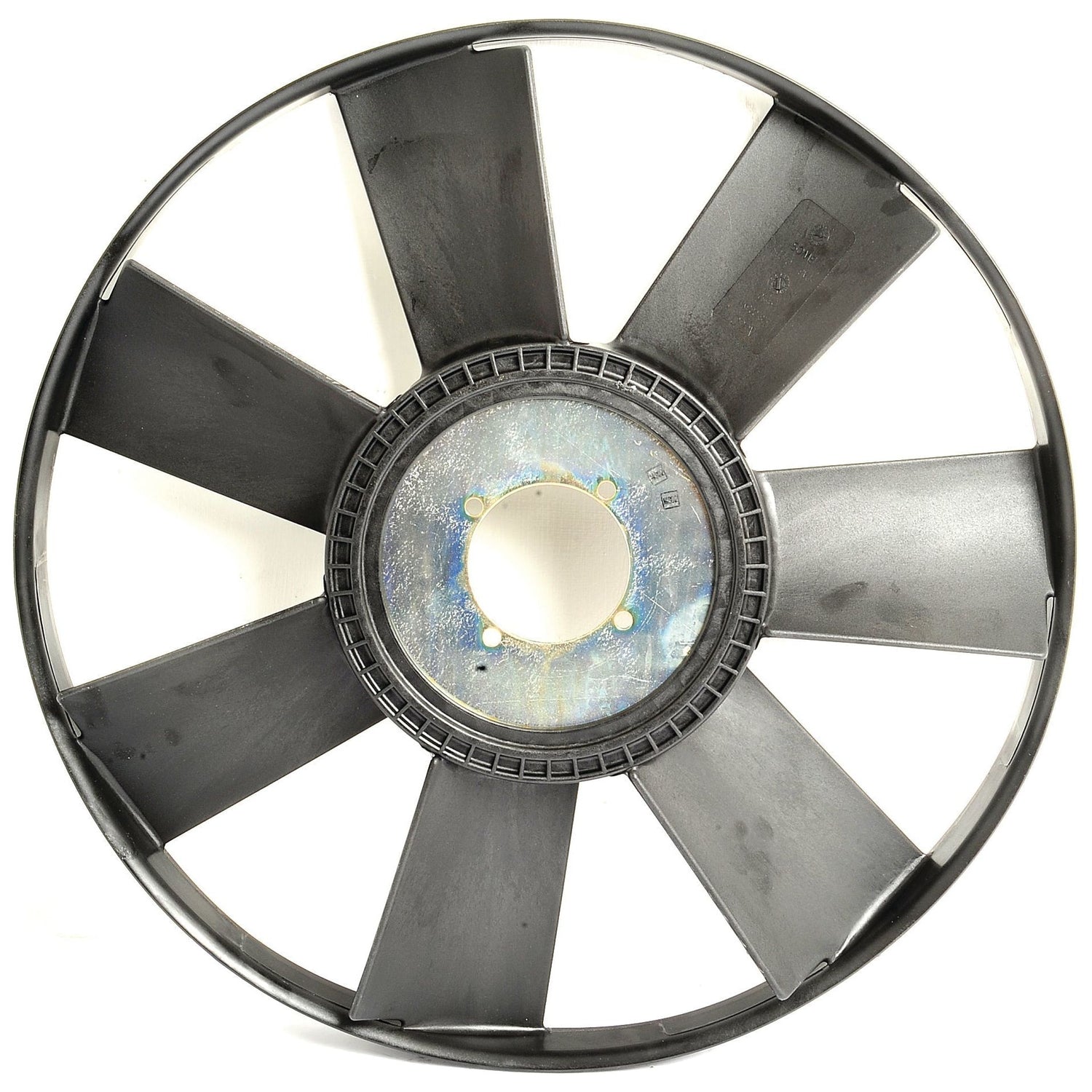 An image of a black eight-blade Viscous Fan - S.104730 by Sparex viewed from the front. The blades are evenly spaced around the circular center, making it suitable for both industrial and home use.