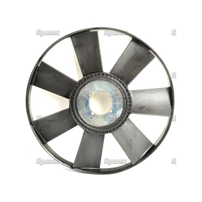 A top-down view of the Viscous Fan - S.104730 by Sparex, featuring a metal and plastic fan blade assembly with six blades and a central mounting hub, designed for effective cooling solutions across various applications.
