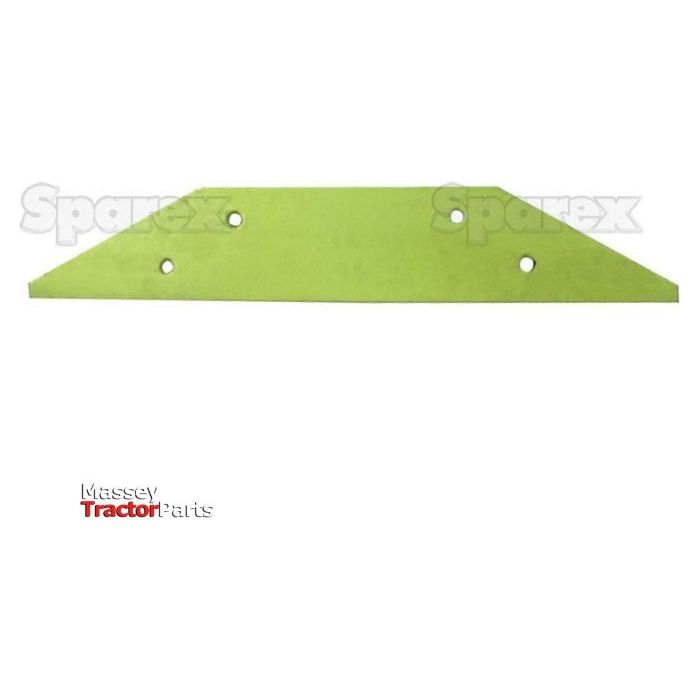 Green metal blade with three holes, labeled "Sparex," compatible with Dowdeswell equipment, known as "Landside - RH & LH (Dowdeswell) - S.127492.