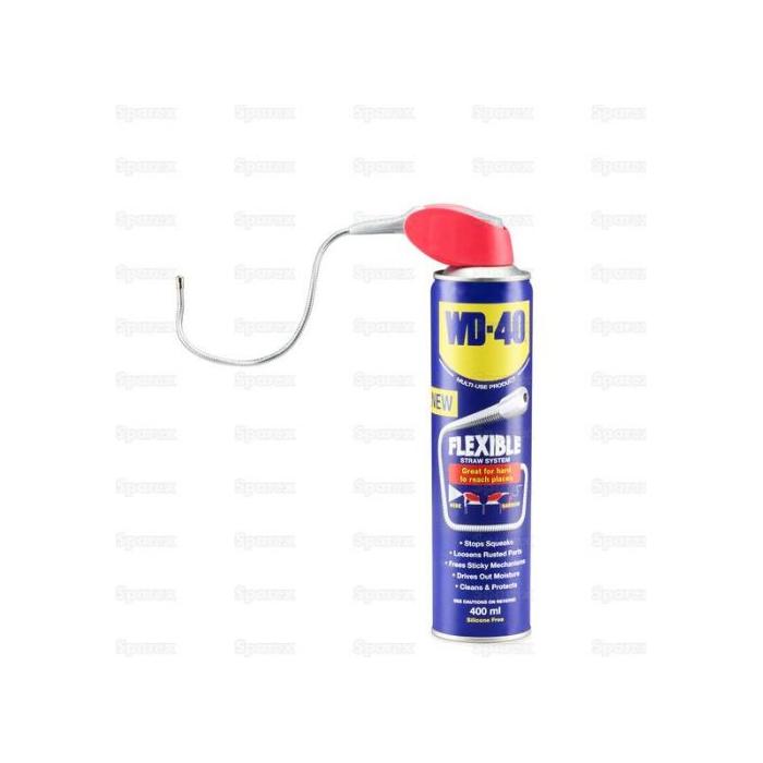A blue and yellow can with red accents of Sparex's WD-40 Multi-Use Product with Flexible Straw, labeled for 400 milliliters.