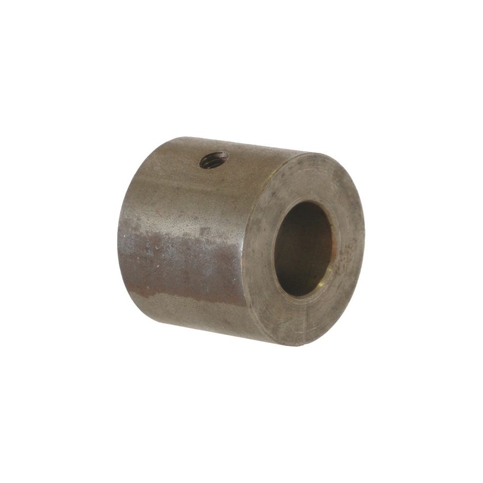 Image of the WELD ON BUSH 16MM BORE (Sparex Part No. S.31214), a cylindrical metal spacer with a central hole and a smaller side hole near the top, designed for precise alignment. The 16MM bore ensures compatibility, making it ideal for use in Sparex applications.