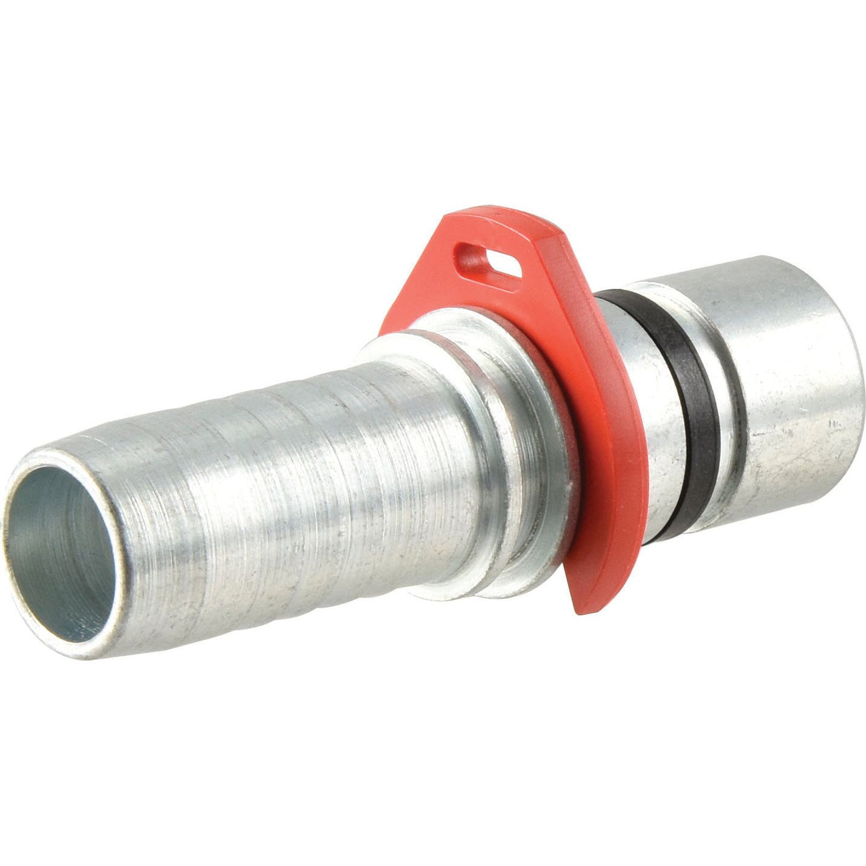A Sparex WEO Hose Insert - Ref. 147100808 (Sparex Part No.S.151482) featuring a metallic cylindrical connector with a ridged hose barb, a red plastic clip, and an O-ring.
