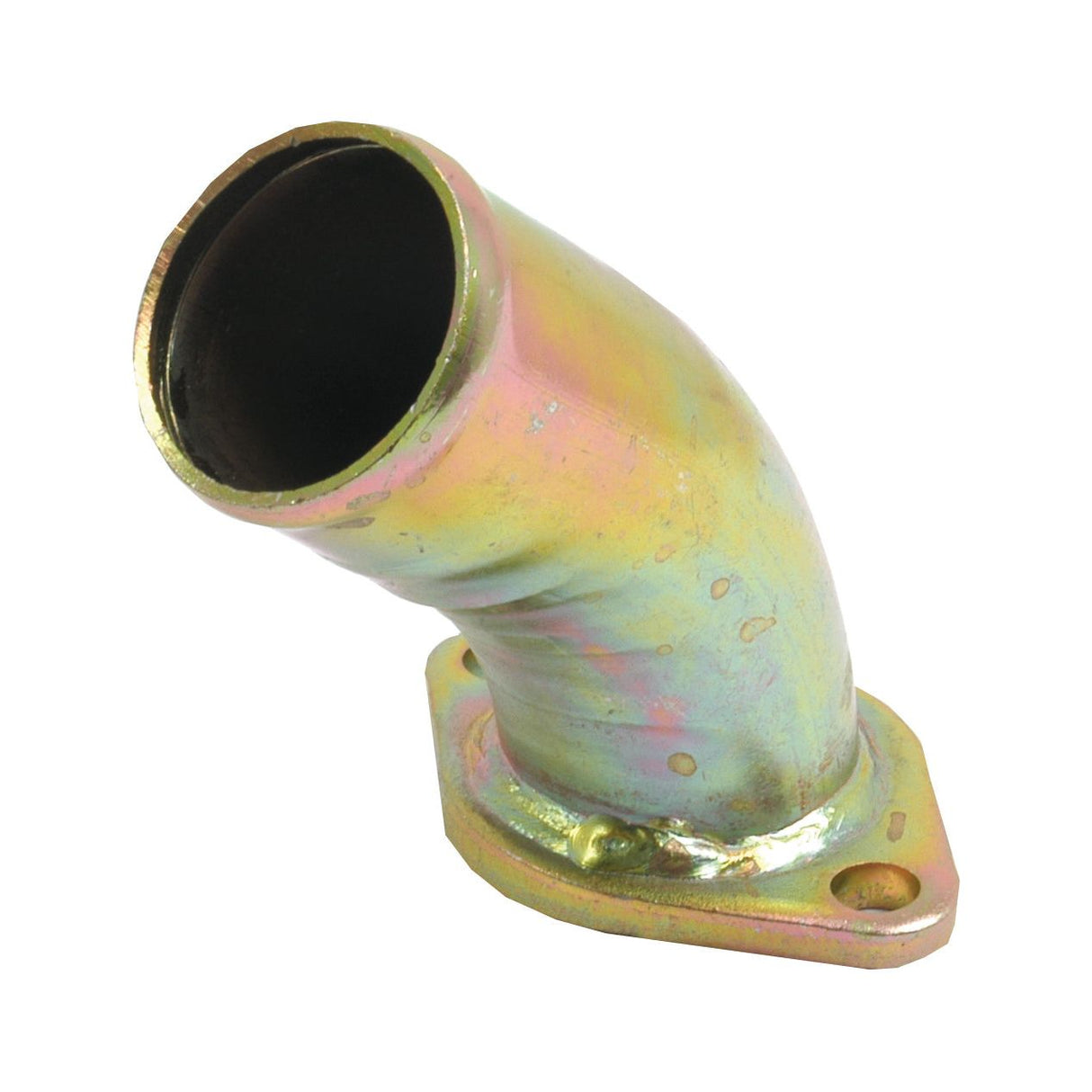 The Sparex Water Pump Adapter Kit (S.59004) is a metallic 90-degree exhaust pipe elbow with a flanged end, designed for automotive or industrial applications and compatible with Allis Chalmers machinery.