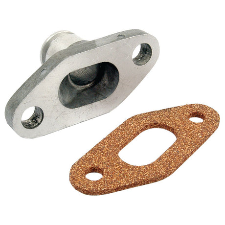 The Water Pump Adapter Kit | Sparex Part No.S.62260, a Sparex metal engine part with two holes and a matching gasket, suitable for Fiat Tractors, is displayed on a white background.
