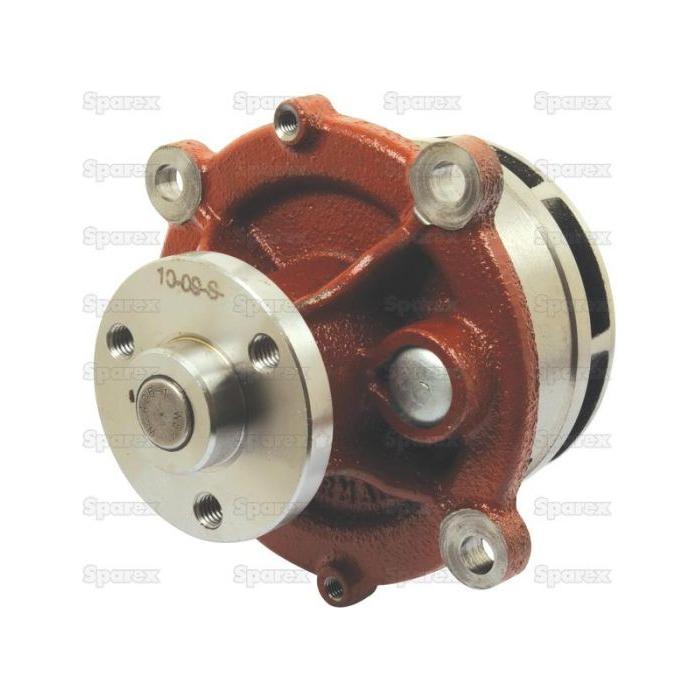 A Sparex Water Pump Assembly, featuring a red housing with several bolts, a central shaft, and flanges on either end. Various numbers and letters, including the distinct markings of Lamborghini R6, are imprinted on the surface (Sparex Part No. S.39899).