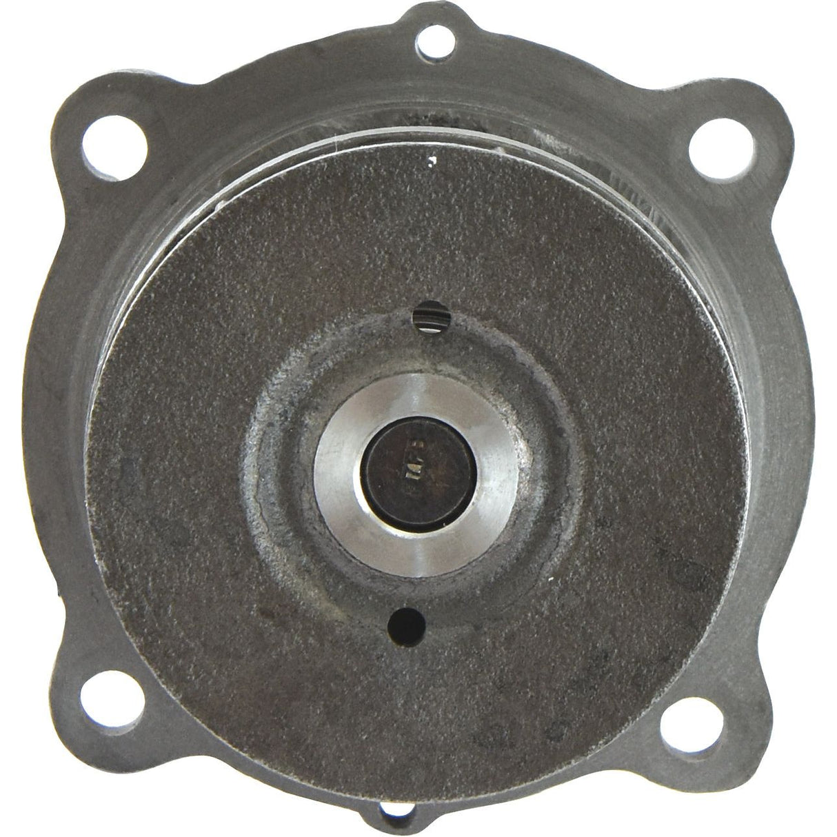 The Water Pump Assembly, Sparex Part No. S.39899, is a round metallic object featuring five bolt holes evenly spaced around its perimeter and a central hole in the middle. It appears to be an essential industrial component, potentially a crucial part of either a John Deere or Lamborghini R6 mechanical system.