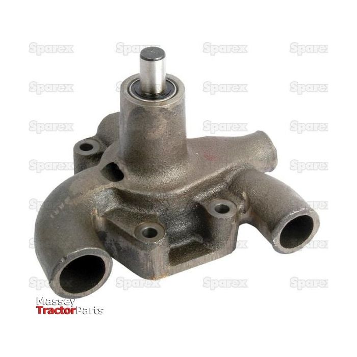 A metal tractor part labeled "Massey Tractor Parts," featuring three cylindrical openings, mounting holes, and a V-Style Pulley, known as the Water Pump Assembly with Sparex Part No.S.40035 from the brand Sparex.