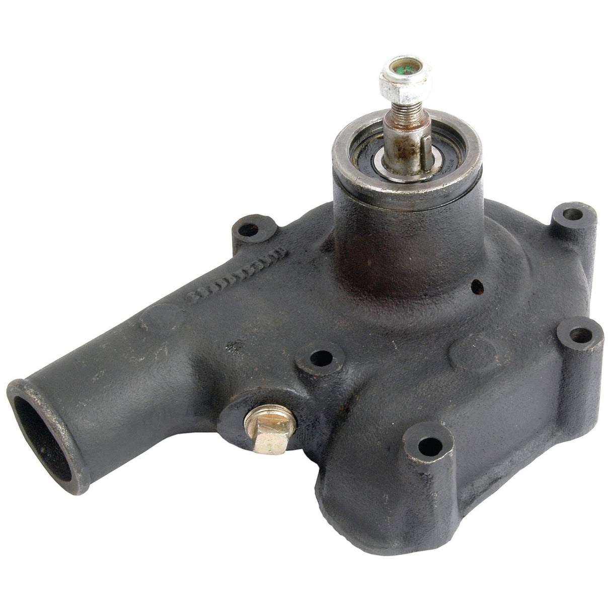 A Sparex Water Pump Assembly (Part No. S.40041) featuring a black metal body with mounting holes, an attached pulley bearing, and a robust Perkins impeller.