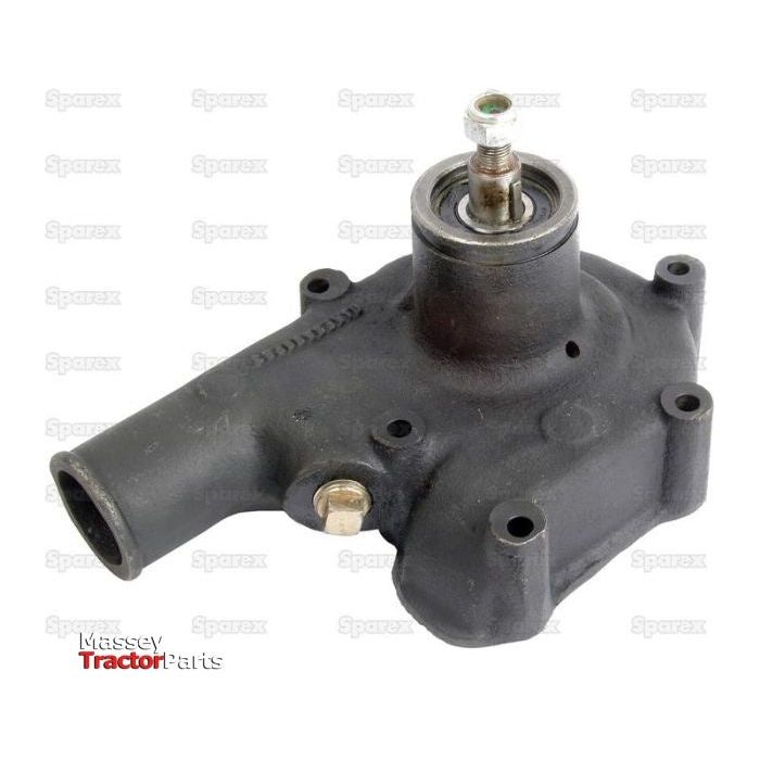 A metal tractor part with multiple bolts and a cylindrical protrusion, featuring the Sparex branding and the text "Massey Tractor Parts" in the corner, compatible with Perkins engines. Specifically, this is a Water Pump Assembly | Sparex Part No.S.40041.