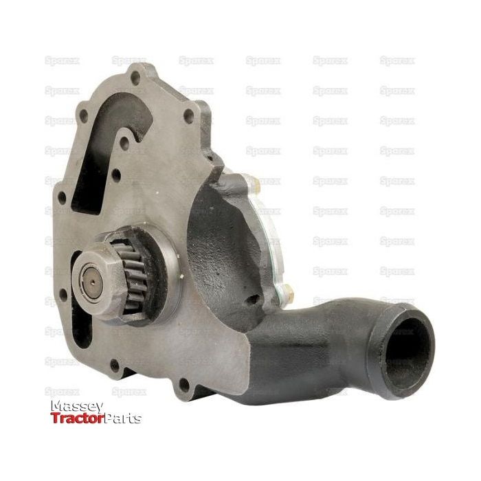 A Water Pump Assembly - S.43941 for a tractor, featuring a gear-driven mechanism and a cylindrical outlet, against a light background with the text "Sparex" and "Massey Tractor Parts" at the bottom left corner. Suitable for the Perkins Engine Family.