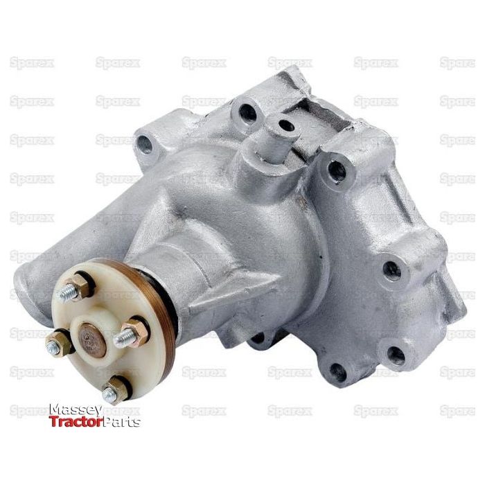 A close-up of the metallic Water Pump Assembly (Sparex Part No. S.53174) with a cylindrical attachment and multiple bolt holes. The background features a faint watermark reading "Sparex".