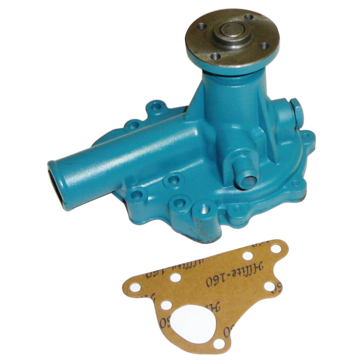 A blue Water Pump Assembly (Sparex Part No.S.67899) for an engine, shown with a separate gasket placed below, featuring Sparex Impeller technology.