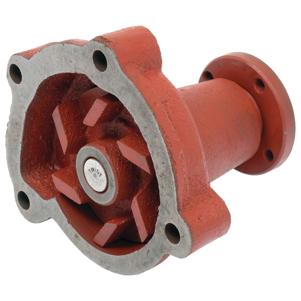 A red, cylindrical metal Water Pump Assembly (Sparex Part No. S.75923) with four mounting holes and a central Sparex impeller wheel.