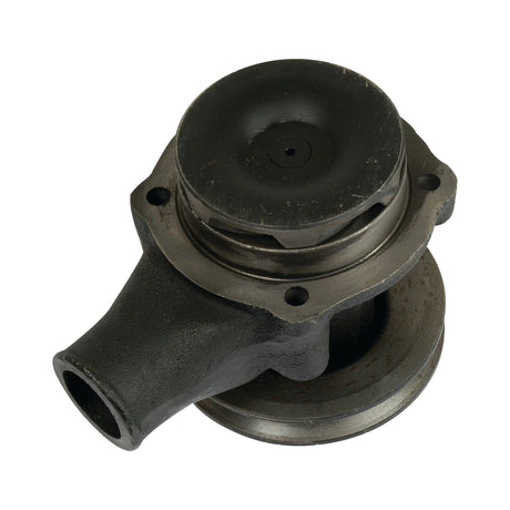 The Sparex Water Pump Assembly (Supplied with Pulley), Part No.S.58710, features a metal cylindrical housing, several bolt holes, a single groove V-style pulley, and an angled outlet pipe.