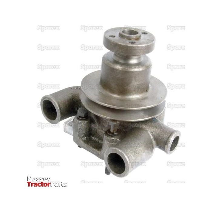 A Water Pump Assembly (Supplied with Pulley) - S.60146, branded by Sparex, featuring a metal housing and multiple inlet and outlet ports, displayed against a white background with a faint logo watermark. The bottom left corner shows the text "Massey Tractor Parts.