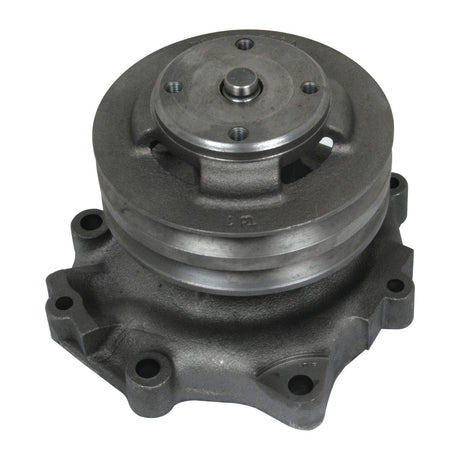 Image of a metallic automotive part, specifically the Sparex Water Pump Assembly (Supplied with Poly-Vee Pulley) S.65019, featuring a circular structure with bolt holes and a flange for mounting.