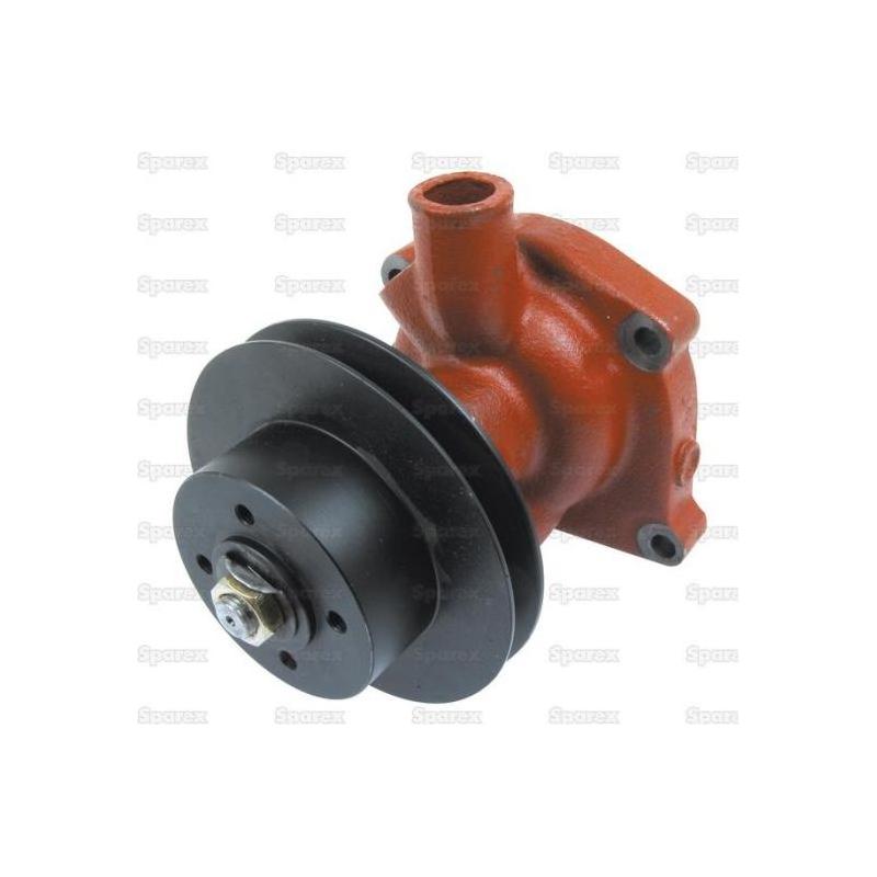 The Sparex Water Pump Assembly (Supplied with Pulley) - Part No. S.68702, is a red automotive water pump featuring a black V-Style Pulley mounted on the front, ideal for compatible models like the Zetor 3320.