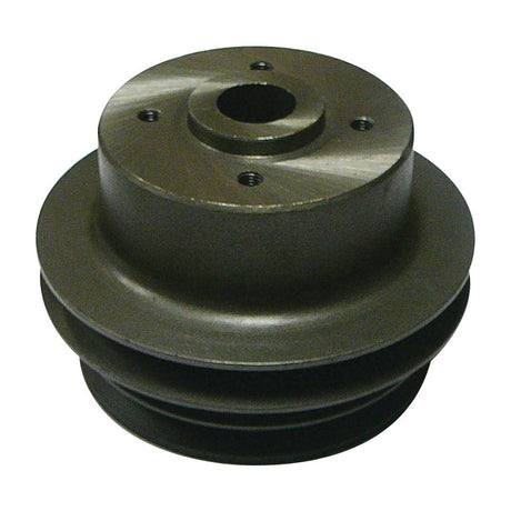 The Sparex Water Pump Pulley, Part No. S.60453, is a dark metal component featuring a central hole and multiple smaller holes on its face. It is used in mechanical systems such as those found in Massey Ferguson tractors to transmit power via a belt.