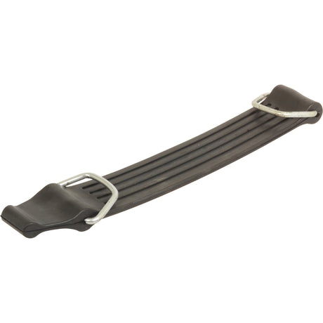 The Sparex Water Tank Strap (Part No. S.68840) is a black rubber strap featuring a silver metal hook on each end, ideal for securing or fastening objects. It is compatible with Ford / New Holland and Case IH machinery.