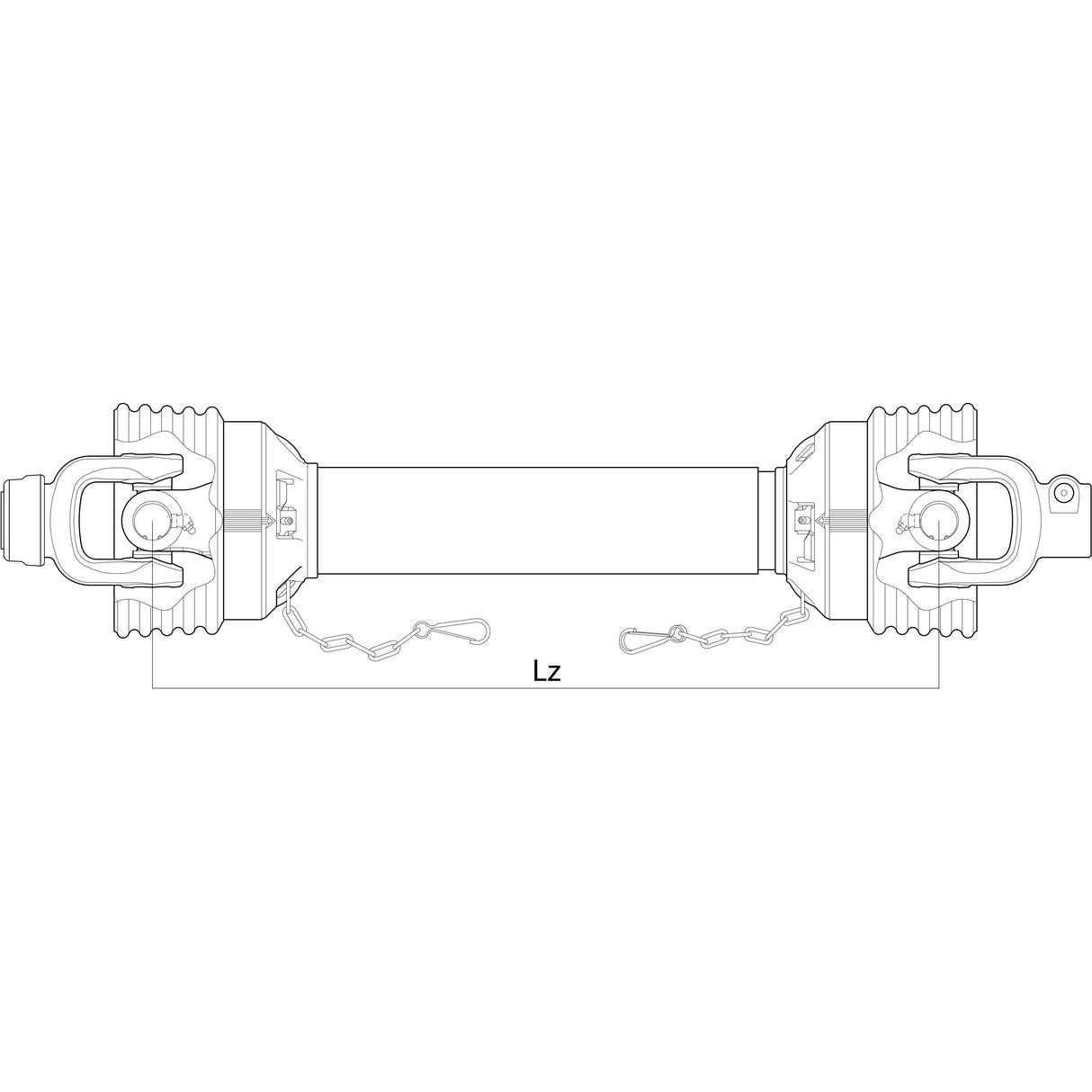 Technical diagram of a mechanical part showing two Weasler PTO Shaft couplings connected by a tube labeled "Lz" (Length: 1010mm, 1 3/8'' x 6 Spline Q.R. to 1 3/8'' x 6 Spline Q.R. - S.39002 by Sparex). Chains are attached to each coupling, and the setup includes an Easylock mechanism for added security.