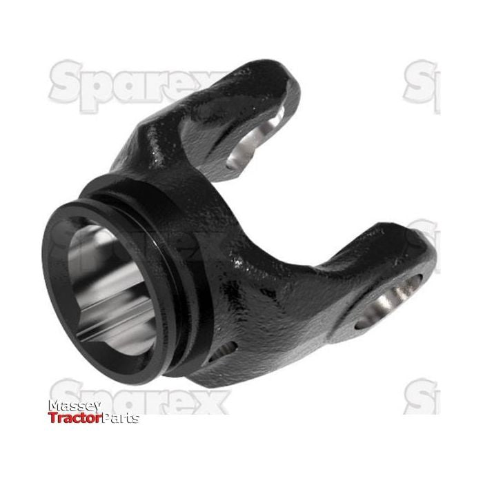 A black metal yoke bearing, featuring both internal and external components, is displayed against a white background. This Sparex PTO Tube Yoke (U/J Size: 23.8 x 61.2mm) boasts a lemon profile with dimensions of 48 x 41 x 3mm and fits universal joint dimensions perfectly (Sparex Part No.S.6031).