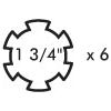 Diagram of a six-lobed shape with text "1 3/4'' x 6," indicating measurements, commonly found in the Sparex PTO Yoke - Quick Release (U/J Size: 41 x 108mm), Sparex Part No. S.7542.