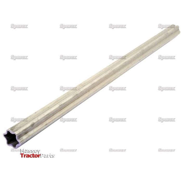 A metal tractor part, specifically a splined shaft with dimensions from Weasler, is shown against a white background featuring the Sparex logo repeatedly in the background and the Massey Tractor Parts logo in the bottom left corner.