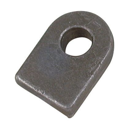 Close-up of the Sparex Weld On Gate Eye - Flat (Sparex Part No. S.55505) featuring a round hole Ø19mm (3/4'') near the center, a rectangular body with one rounded end, and a flat base—perfect for use as a gate eye.