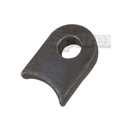 The Sparex Weld On Gate Eye - Radius, Hole Ø19mm (3/4'') | Sparex Part No.S.55504 is a metal tab with a rounded top, featuring a central circular hole for fastening or mounting purposes.