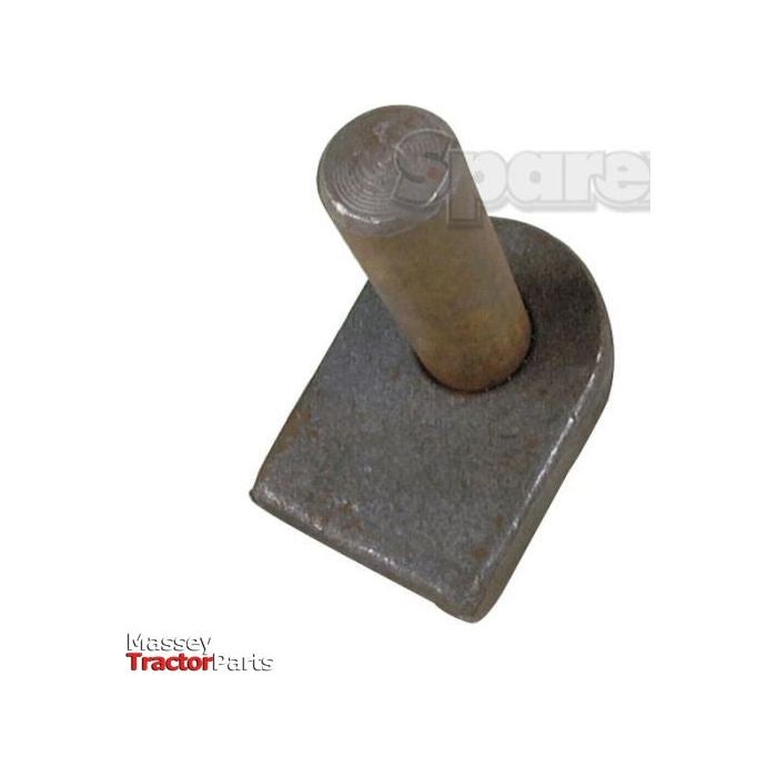 The product is a "Weld On Gate Hanger - Flat, Pin Ø19mm" (Sparex Part No. S.55501) with a cylindrical peg and a flat, rectangular base. The image bears the watermark "Massey Tractor Parts" and "Sparex," resembling an ideal part for use as a weld-on gate hanger.