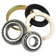 An arrangement of industrial bearings and seals, including two metal ring bearings, a black rubber seal, a felt ring, and a metallic outer ring from the Sparex Wheel Bearing Kit (Sparex Part No. S.14040) compatible with Case IH models 1094015R92.