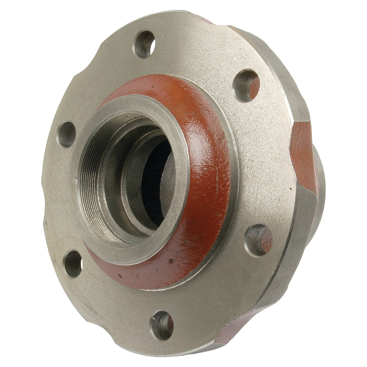 A close-up of the Sparex Wheel Hub (Part No. S.40244) with six bolt holes, featuring a central threaded opening and a red circular section.
