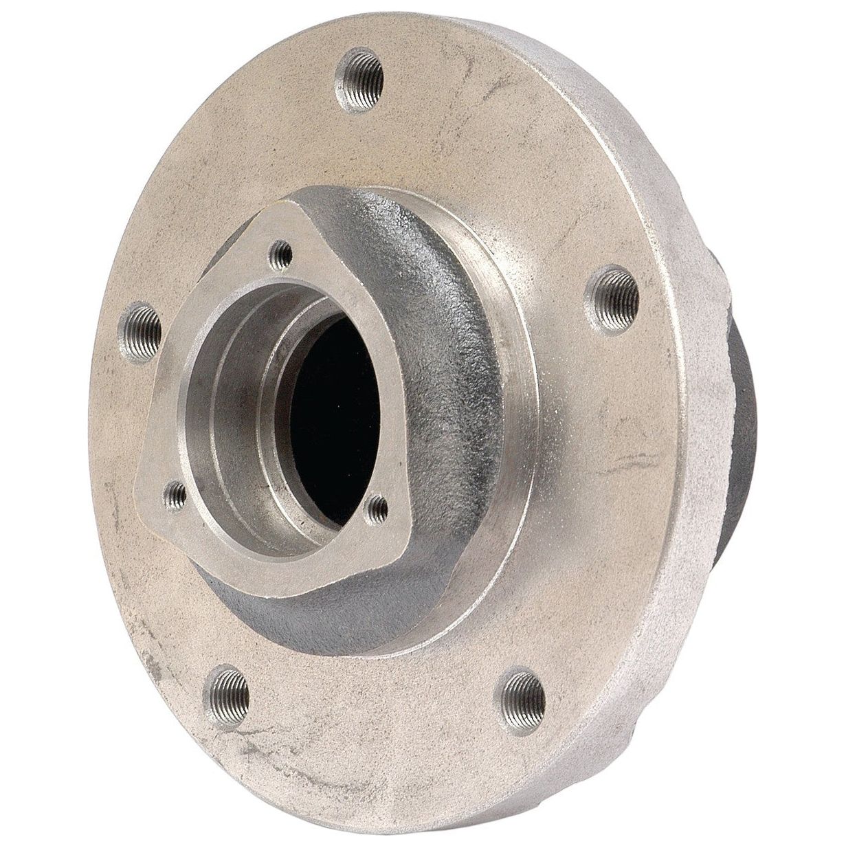 The Sparex Wheel Hub (Part No. S.57285) is a metal mechanical component featuring a cylindrical central hub and multiple bolt holes around the outer edge, making it ideal for use in International Harvester machinery.