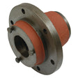 Close-up of a Sparex Wheel Hub (Part No. S.59543) with a rust-colored insert, resembling components found in International Harvester equipment, featuring bolts and flanges for securing parts.