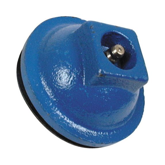 A blue metal component with a conical shape and a small, circular steel element at the center, resembling the classic Sparex Hub Cap (Sparex Part No. S.65131).
