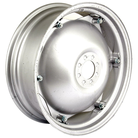 A close-up of the Sparex Wheel Rim, featuring a silver metal finish with six visible bolts around the central hub, showcases its slightly reflective surface and rounded edges, perfectly complementing its 10 x 28'' bore diameter.