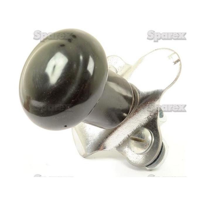 Close-up of a Sparex Wheel Spinner, crafted from aluminium. This sleek black accessory features a 0° angle and is positioned beside a metallic base, making it suitable for various vehicle models, showcased elegantly in the image background.