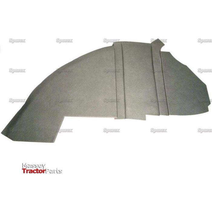 Grey Wing Pad Trim RH upholstery piece on a white background with "Massey Tractor Parts" and "Sparex" logos at the bottom left corner.