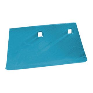 A blue, flat metal blade with two rectangular holes near the top edge, resembling the Wing - RH (Ransomes) To fit as: PBA4126 or compatible with Sparex Part No.S.127720.