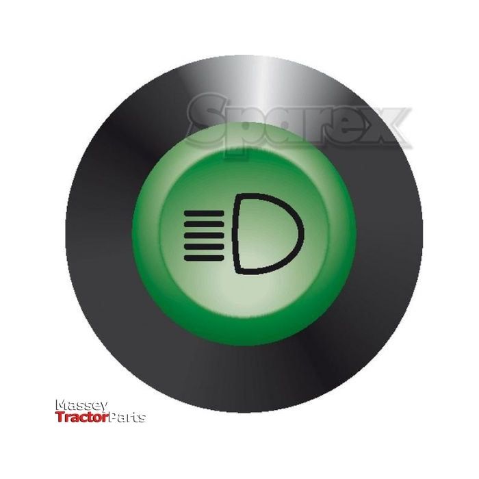 Green circular switch featuring a headlight icon, marked with the "Sparex" logo at the top and "12V Massey Tractor Parts" at the bottom. Perfect for operating your 12V work lamp, this is the Worklight Switch from Sparex, Part No. S.52809.