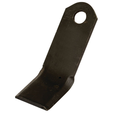 A Y type flail, measuring 130mm in length and 40mm in width, with an angled blade and a small 14.5mm diameter circular hole near the end, designed by Sparex to fit seamlessly with Kverneland machinery (Sparex Part No. S.106512 | Replacement for Kverneland, Maletti: MA6200080).