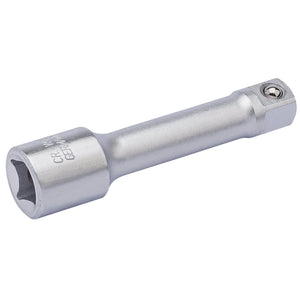 The Draper Elora Extension Bar, 3/8" square drive and 75mm length (model 870-3), features a durable chrome vanadium steel construction for enhanced corrosion protection and conforms to DIN 3123 standards.