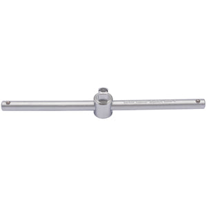 A Draper Elora Sliding 'T' Bar, 3/8" square drive, measuring 200mm (model number 870-8), featuring a central adjustable head and elongated arms, crafted from durable chrome vanadium steel for enhanced corrosion protection.