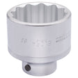 The Draper Elora Bi-Hexagon Socket, 3/4" Sq. Dr., 60mm - 770-S 60, crafted from durable chrome vanadium steel and featuring engraved markings, offers a hexagonal interior for attachment to compatible tools along with added corrosion protection.