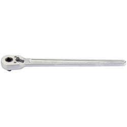 The Draper Reversible Ratchet, 3/4" Sq. Dr., 500mm - 770-S1U is a silver ratchet wrench made of chrome vanadium steel, featuring a long handle and a round head with a 32-tooth ratchet and a quick changeover lever.