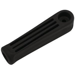 The Draper Plastic File Handle, 110mm, Black - 563A is an elongated black plastic handle featuring a hole at one end and three parallel grooves along its length.