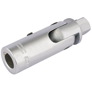 The Draper Elora Flexible Handle Head Only, 3/4" Sq. Dr., 110mm - 770-S8 is a high-quality metallic hex socket adapter with a cylindrical body and an integrated hexagonal end, crafted from durable chrome vanadium steel to ensure enhanced durability and protection against corrosion. It is designed for connecting sockets to power tools or other devices.